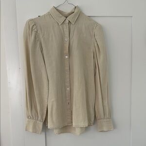 Rails Beige Button-Up Blouse with Shoulder Pads